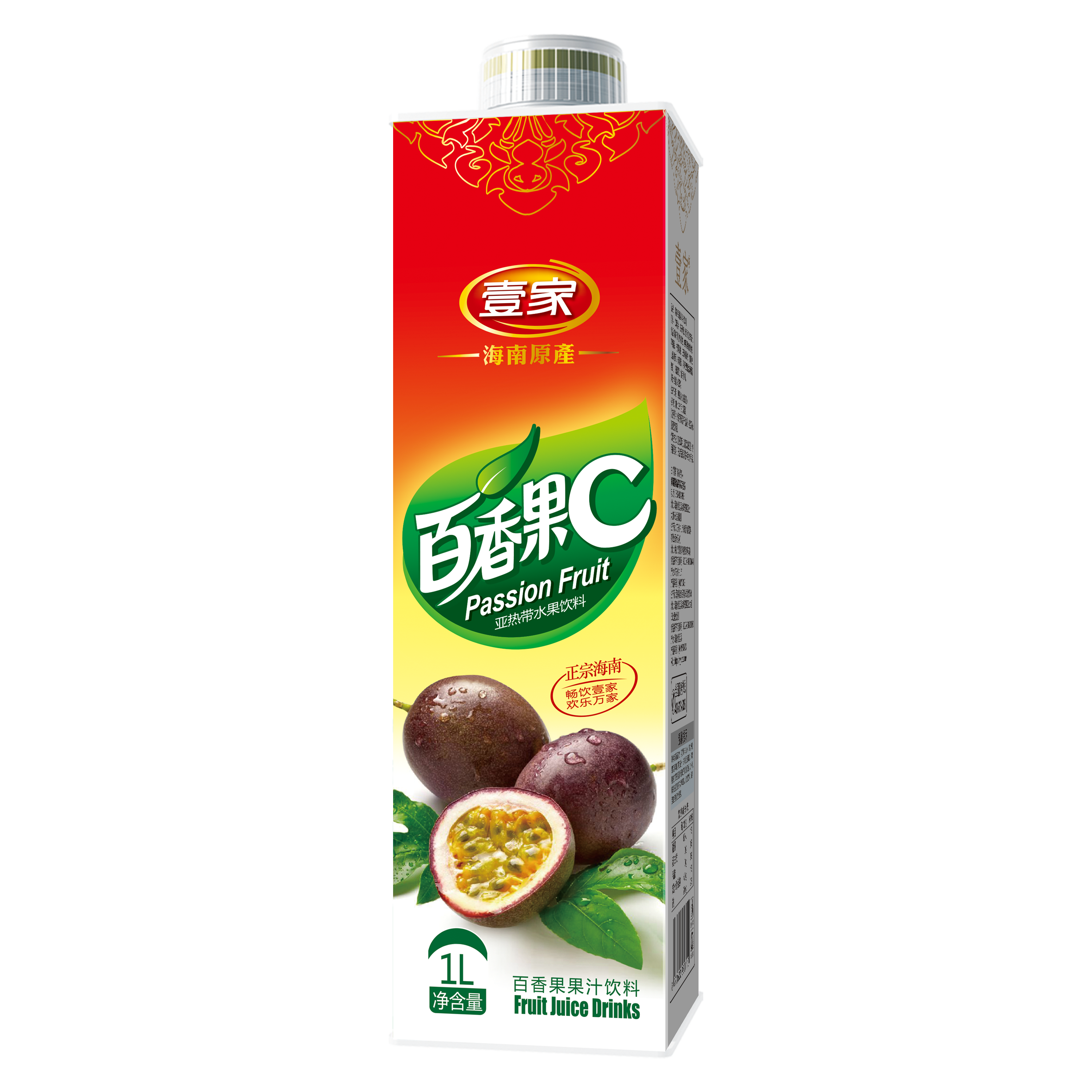 壹家方瓶百香果汁1L